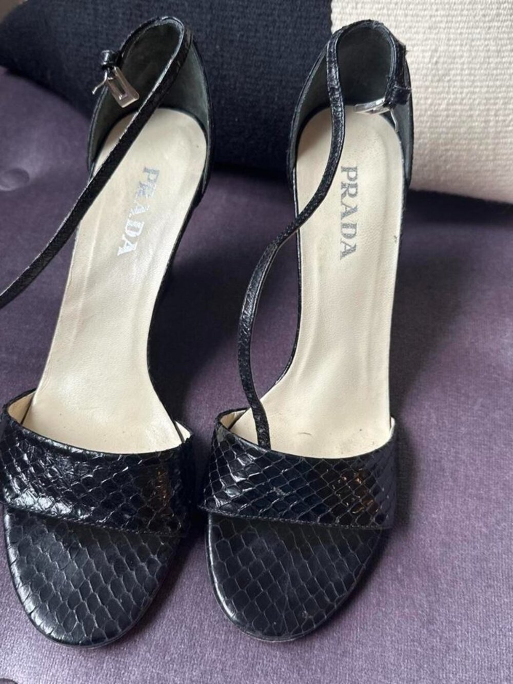 Prada Black Snakeskin Leather Heels US 8